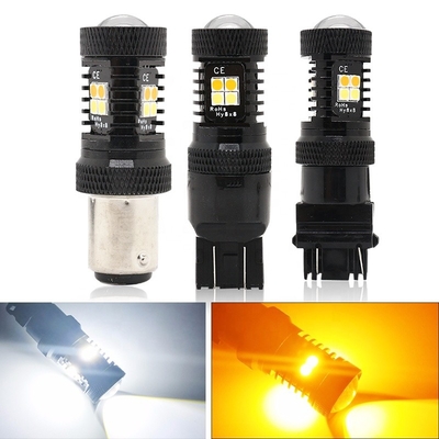 Signaux lumineux de clignotant jaunes blancs de frein des montagnes russes 12V LED de double couleur 1157 3157 7443 3030 16SMD