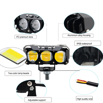 Trois globes oculaires projecteurs de moto LED phare proche jaune très blanc lumière auxiliaire