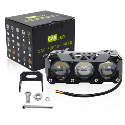 Trois globes oculaires projecteurs de moto LED phare proche jaune très blanc lumière auxiliaire