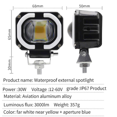 4x4 Offroad Lampes de travail à LED phares de brouillard Lumière de conduite 12-80V 4 pouces 30W Double couleur