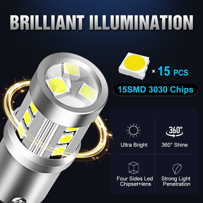 Lumières de signalisation de virage de voiture LED blanche universelle1156 1157 3030 15SMD ampoule LED blanche jaune plaque d'immatriculation Canbus intérieur LED