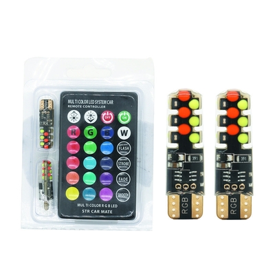 Luminosité Nouveau type de voiture intérieur ampoule LED T10 5050 6SMD couleur RGB Avec RGB Avec lampes clignotantes stroboscopiques à distance