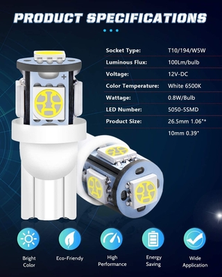 194 ampoules des véhicules à moteur de LED 6500K coincent T10 SMD 5050 ébrèche