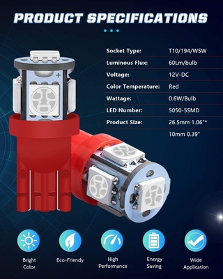 194 ampoules des véhicules à moteur de LED 6500K coincent T10 SMD 5050 ébrèche