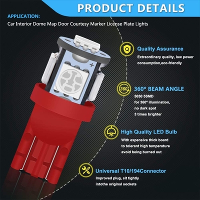 194 ampoules des véhicules à moteur de LED 6500K coincent T10 SMD 5050 ébrèche
