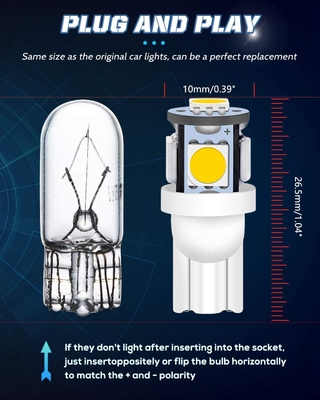 194 ampoules des véhicules à moteur de LED 6500K coincent T10 SMD 5050 ébrèche