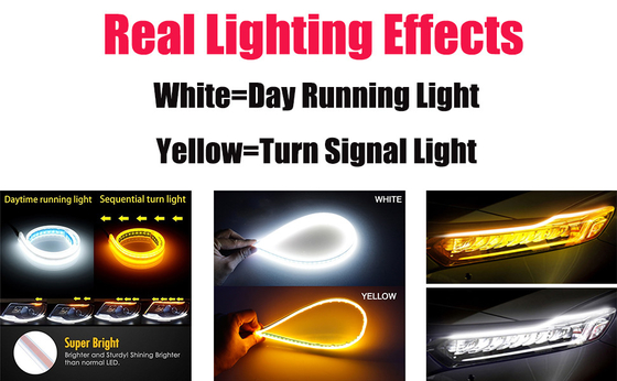 Lumières de fonctionnement de jour débordantes de Drl de silicone de barre 45CM 17,7 » bandes à tube en ruban d'Amber Flexible LED de blanc