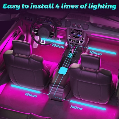 4 PCs 48 lumières intérieures menées IP65 de l'atmosphère de voiture de bande avec le contrôle d'APPLI de port USB