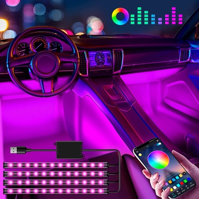 4 PCs 48 lumières intérieures menées IP65 de l'atmosphère de voiture de bande avec le contrôle d'APPLI de port USB