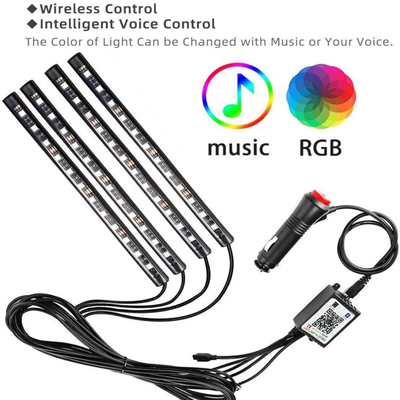 4 PCs 48 lumières intérieures menées IP65 de l'atmosphère de voiture de bande avec le contrôle d'APPLI de port USB